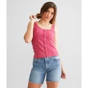 Gilded Intent Tank Top Women Medium Pink New Ribbed Hook Eye Corset Mineral Wash